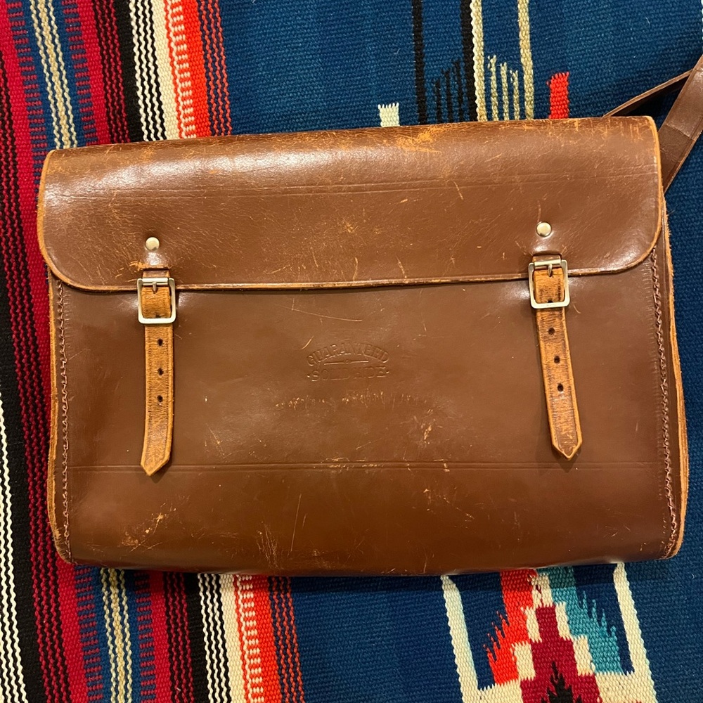 Vintage Brown Leather Crossbody Messenger Bag